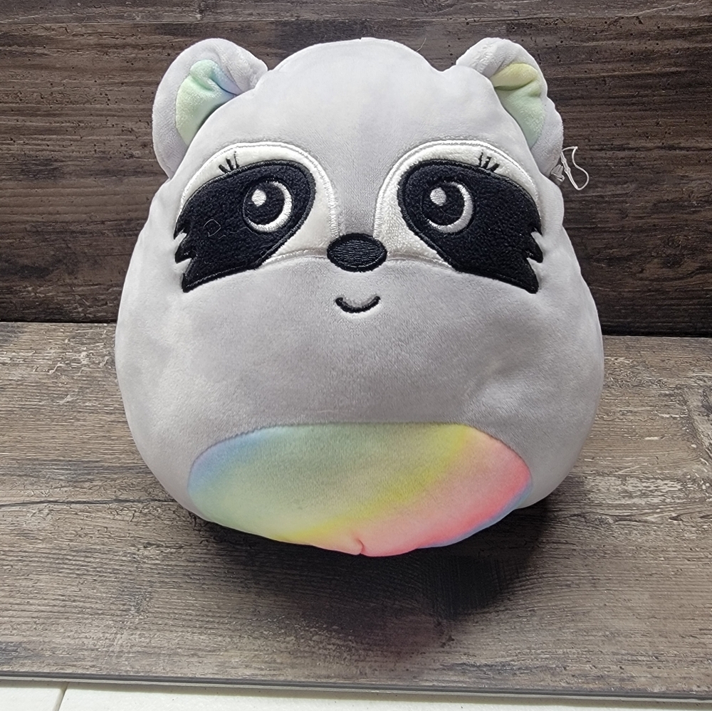 Squishmallows 8” Plush Max The Raccoon Gray Tie Dye Rainbow Stuffed Animal